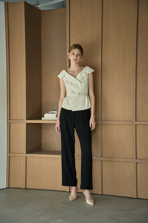 Wide Collar Off-Shoulder Top 2 <br> -White-