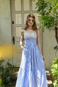 Lace Bustier One piece <br> -Blue stripe-