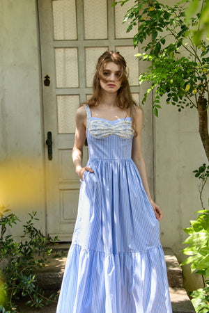Lace Bustier One piece <br> -Blue stripe-
