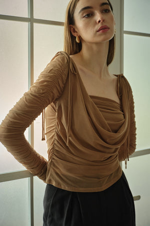 9/8 19時予約開始<br>Ribbon Shoulder Draped Top <br> -Mocha-
