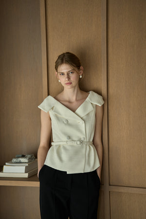 Wide Collar Off-Shoulder Top 2 <br> -White-