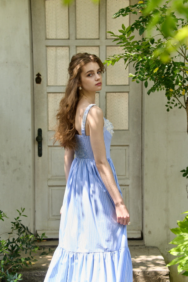 Lace Bustier One piece <br> -Blue stripe-