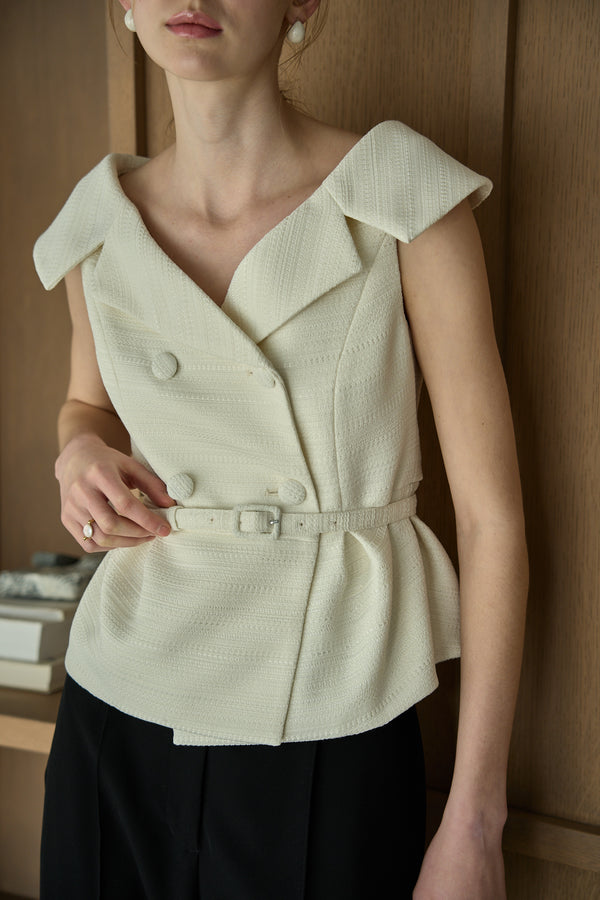 Wide Collar Off-Shoulder Top 2 <br> -White-