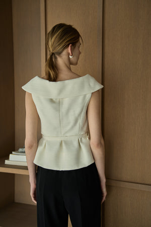 Wide Collar Off-Shoulder Top 2 <br> -White-