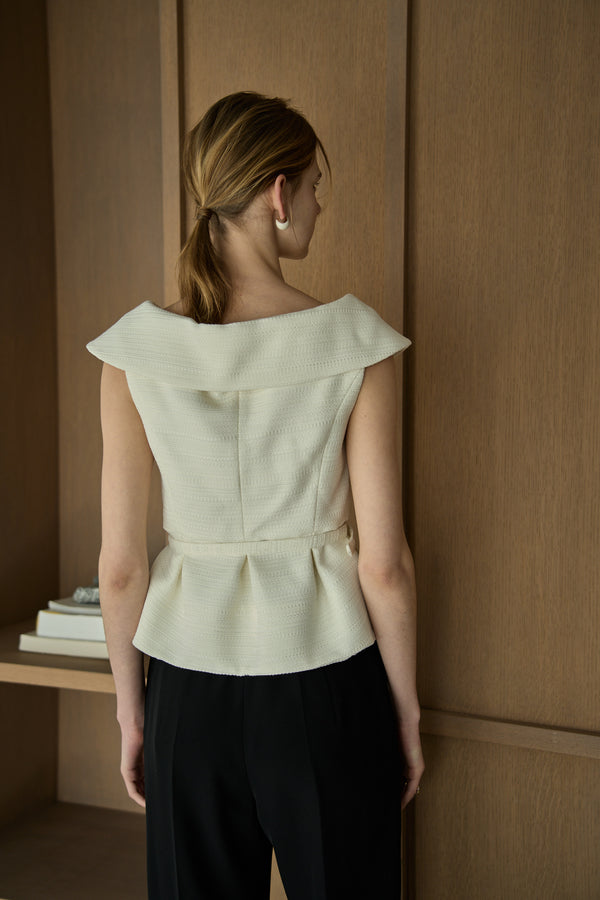 Wide Collar Off-Shoulder Top 2 <br> -White-