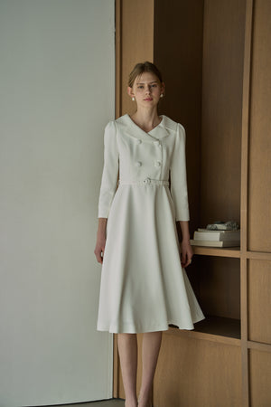 Double-Breasted Midi One Piece <br> -White-