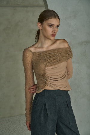Sheer Lace Top  <br> -Beige-