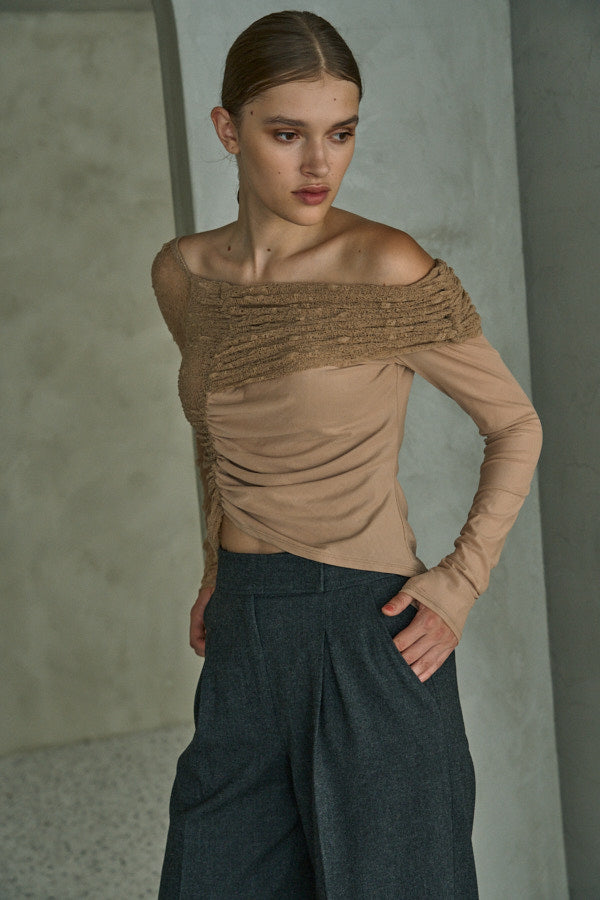 Sheer Lace Top  <br> -Beige-