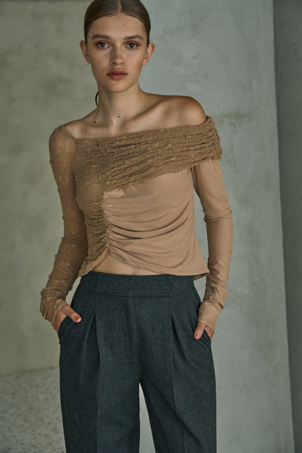 Sheer Lace Top  <br> -Beige-