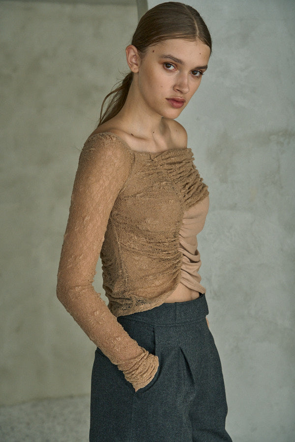 Sheer Lace Top  <br> -Beige-