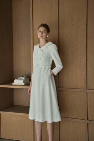 Double-Breasted Midi One Piece <br> -White-