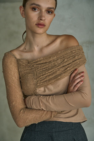 Sheer Lace Top  <br> -Beige-