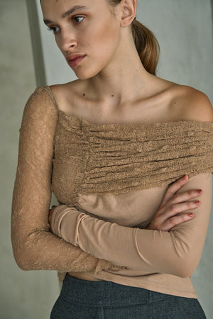 Sheer Lace Top  <br> -Beige-