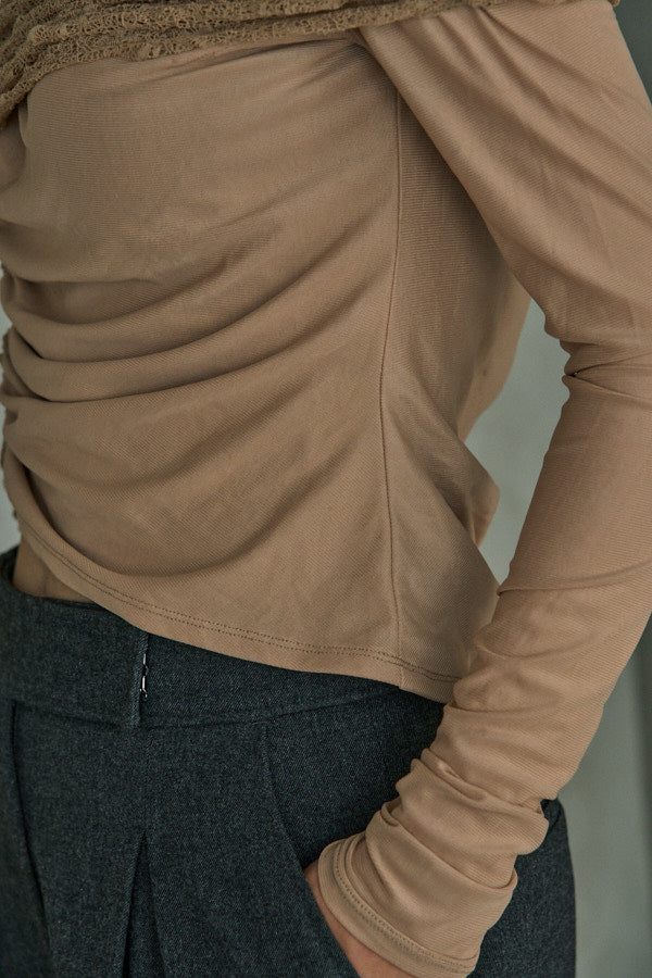 Sheer Lace Top  <br> -Beige-