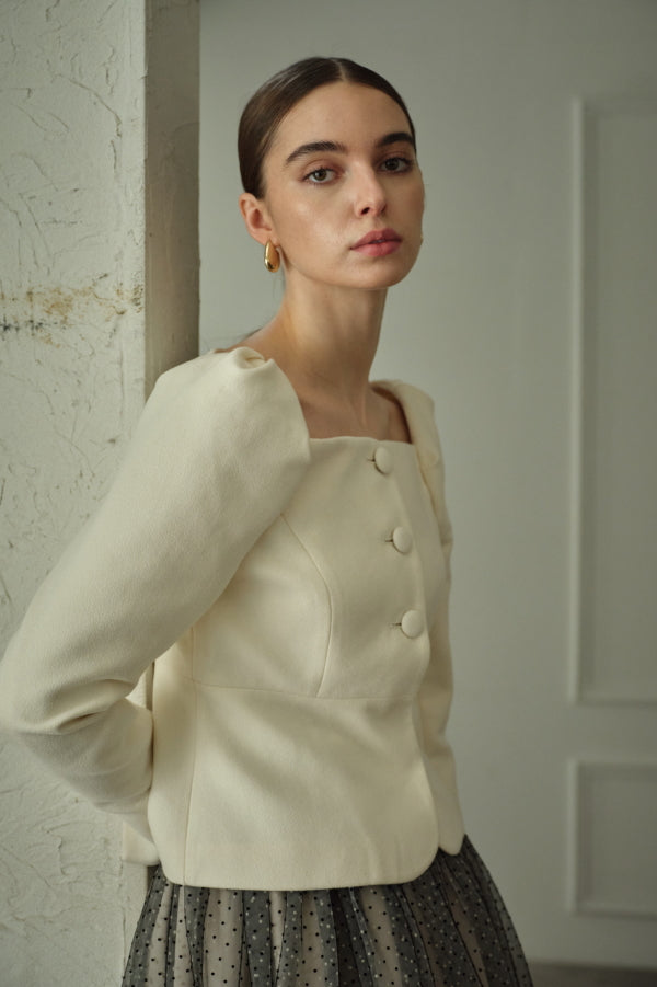 Square Peplum Minimal Jacket <br> -Off white-