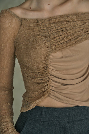 Sheer Lace Top  <br> -Beige-