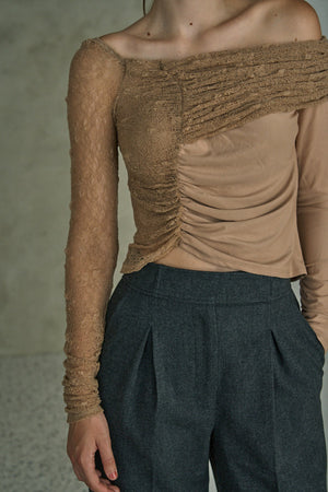 Sheer Lace Top  <br> -Beige-