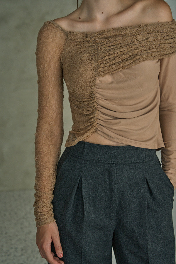 Sheer Lace Top  <br> -Beige-