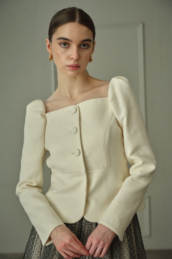 Square Peplum Minimal Jacket <br> -Off white-