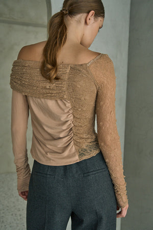 Sheer Lace Top  <br> -Beige-
