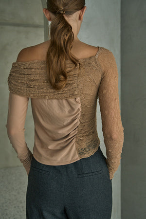 Sheer Lace Top  <br> -Beige-