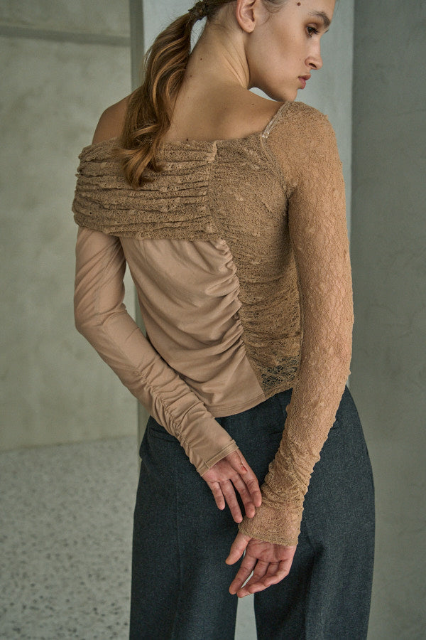 Sheer Lace Top  <br> -Beige-
