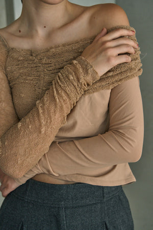 Sheer Lace Top  <br> -Beige-