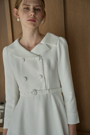 Double-Breasted Midi One Piece <br> -White-