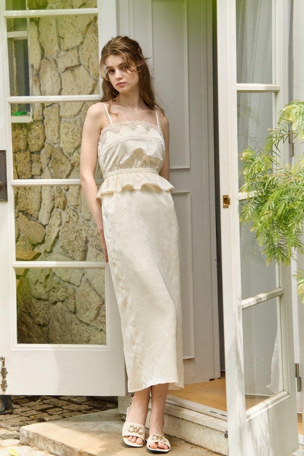 Satin Jacquard Camisole One-piece <br> -Ivory-