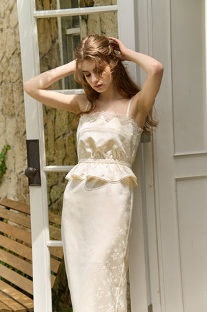 Satin Jacquard Camisole One-piece <br> -Ivory-