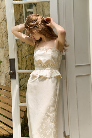 Satin Jacquard Camisole One-piece <br> -Ivory-