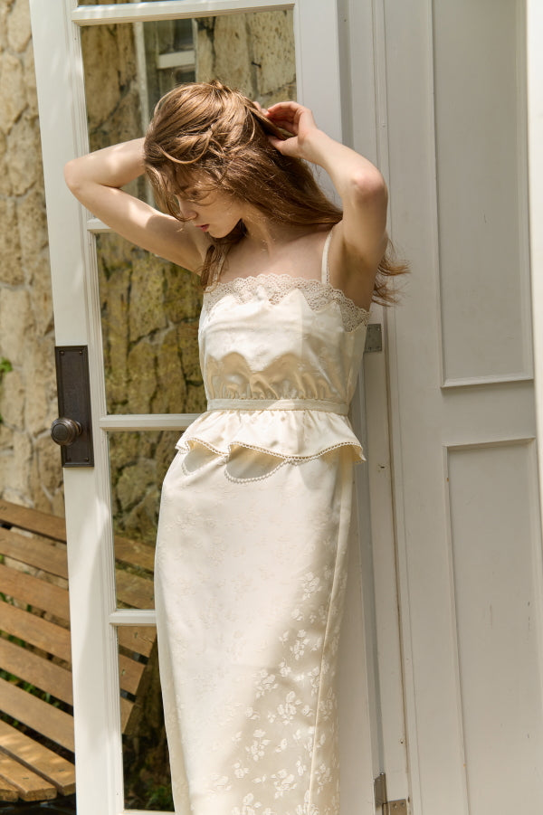 Satin Jacquard Camisole One-piece <br> -Ivory-