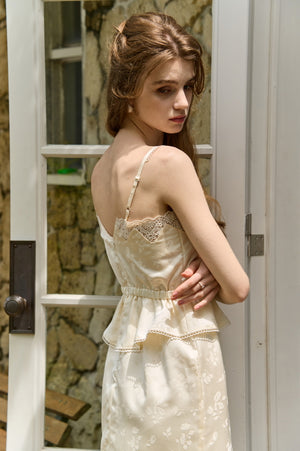 Satin Jacquard Camisole One-piece <br> -Ivory-