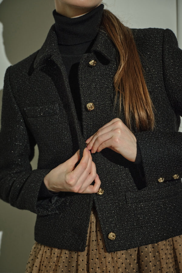 9/8 19時予約開始<br>Éclat Wool Tweed Jacket <br> -Black-