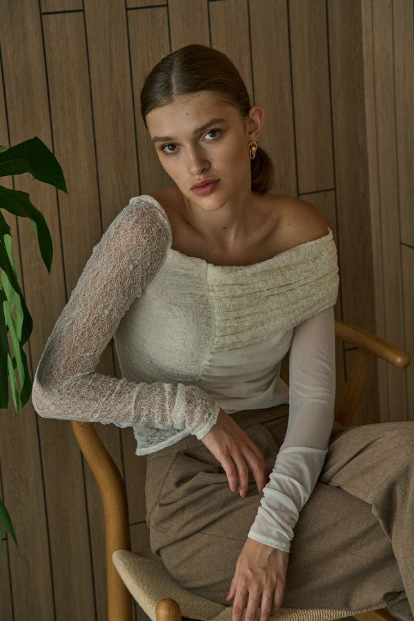 Sheer Lace Top  <br> -Off white-