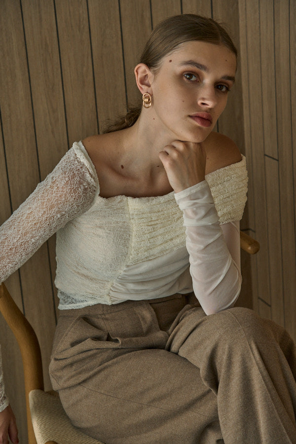 Sheer Lace Top  <br> -Off white-
