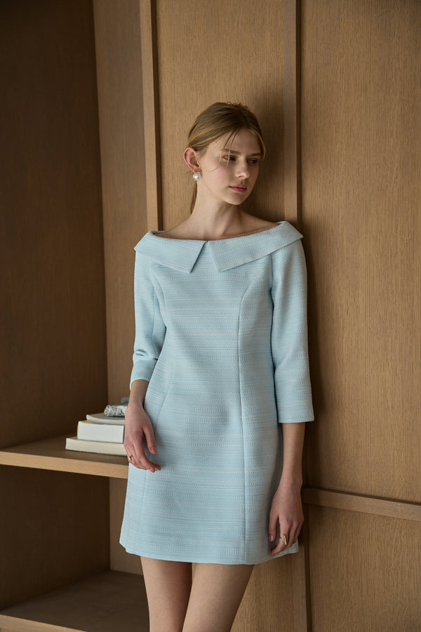 Off-Shoulder Collar Mini One Piece <br> -Sax-