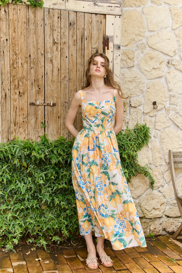 【予約受付商品】 Printed Bustier Dress <br> -Yellow.pt-