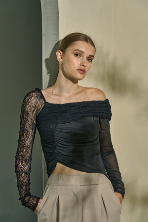 Sheer Lace Top  <br> -Black-