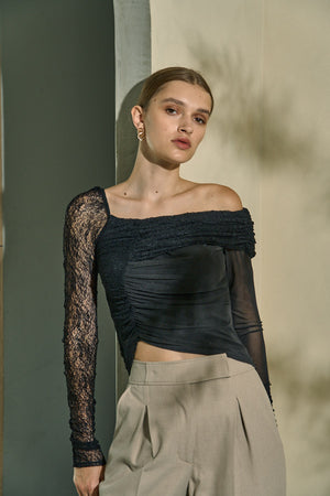 Sheer Lace Top  <br> -Black-
