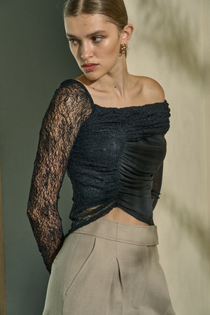 Sheer Lace Top  <br> -Black-