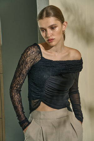 Sheer Lace Top  <br> -Black-