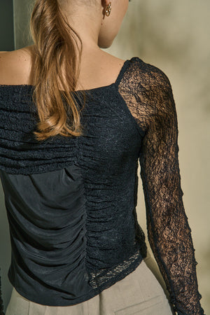 Sheer Lace Top  <br> -Black-