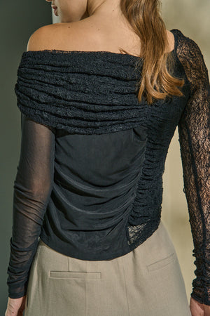 Sheer Lace Top  <br> -Black-
