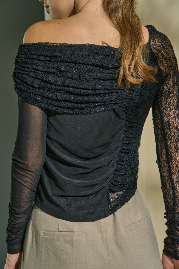 Sheer Lace Top  <br> -Black-