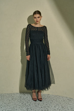 Ethereal Lace & Tulle One-piece  <br> -Black-