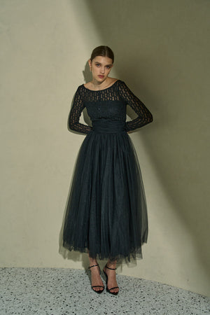 Ethereal Lace & Tulle One-piece  <br> -Black-