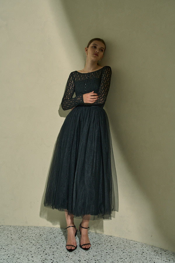 Ethereal Lace & Tulle One-piece  <br> -Black-
