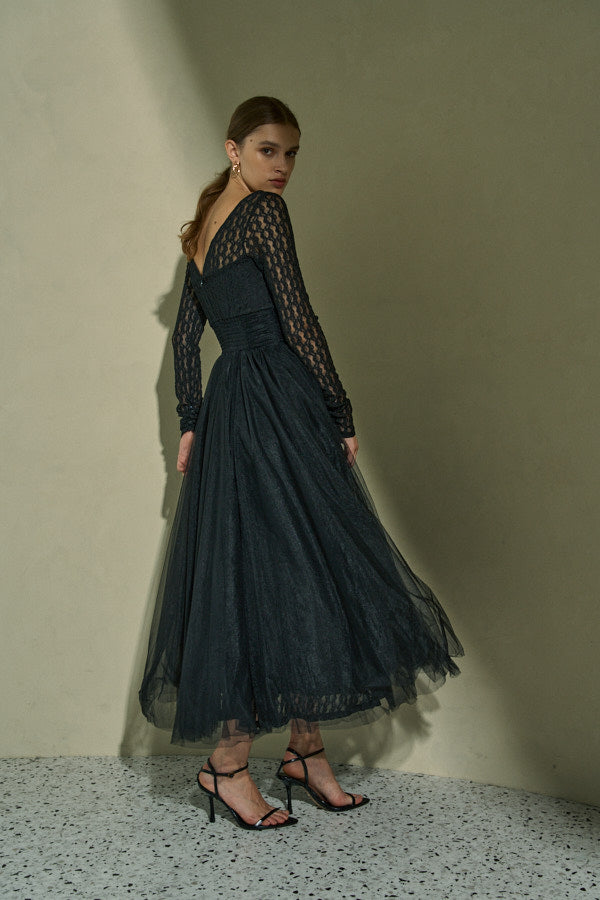 Ethereal Lace & Tulle One-piece  <br> -Black-