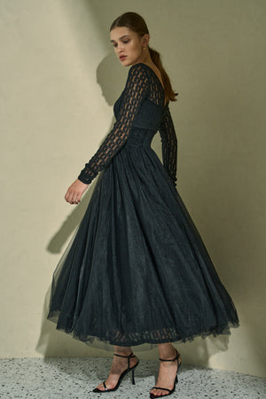 Ethereal Lace & Tulle One-piece  <br> -Black-